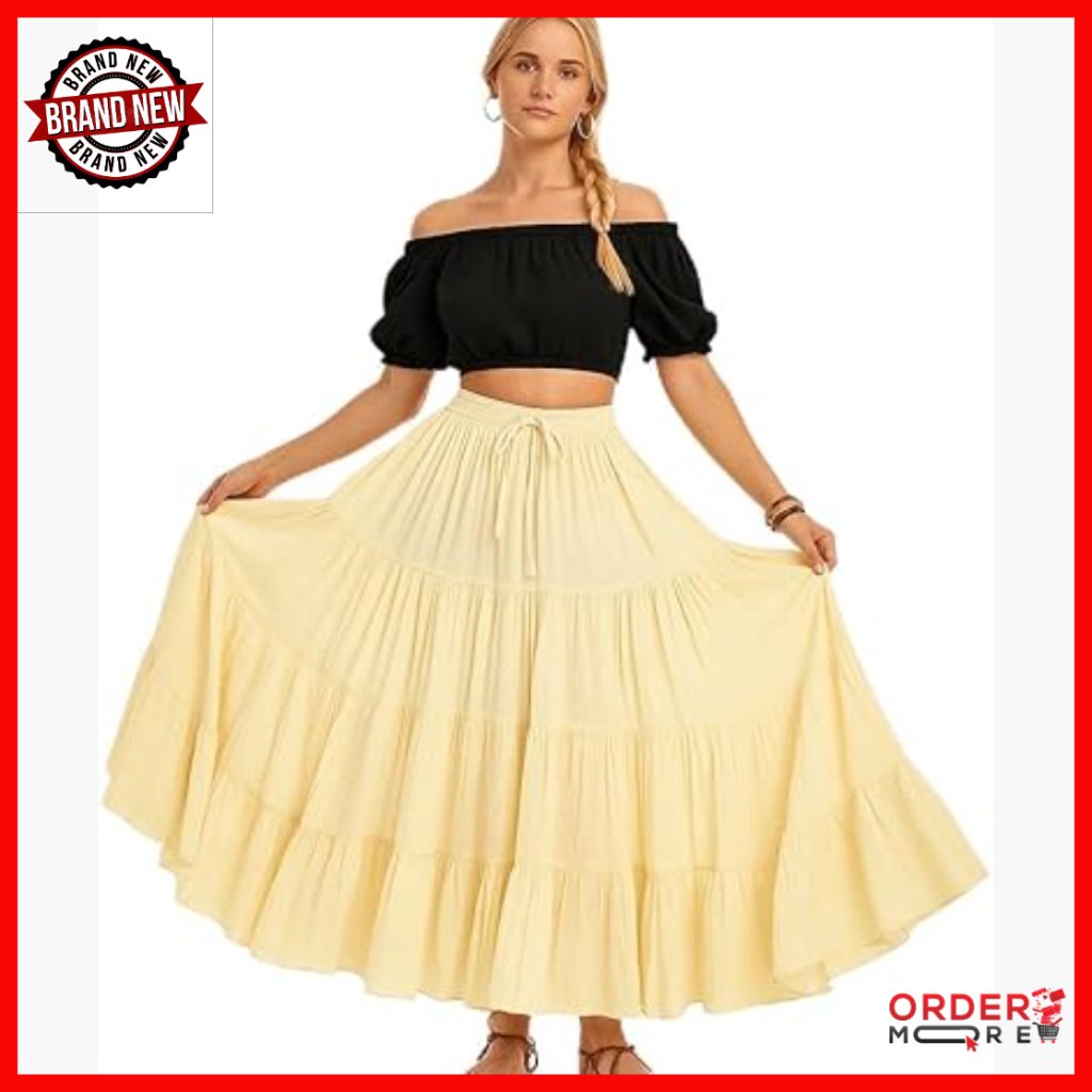 Women's 25 Yard Cotton Maxi Skirt A-Line Pleated Boho Dance Festival